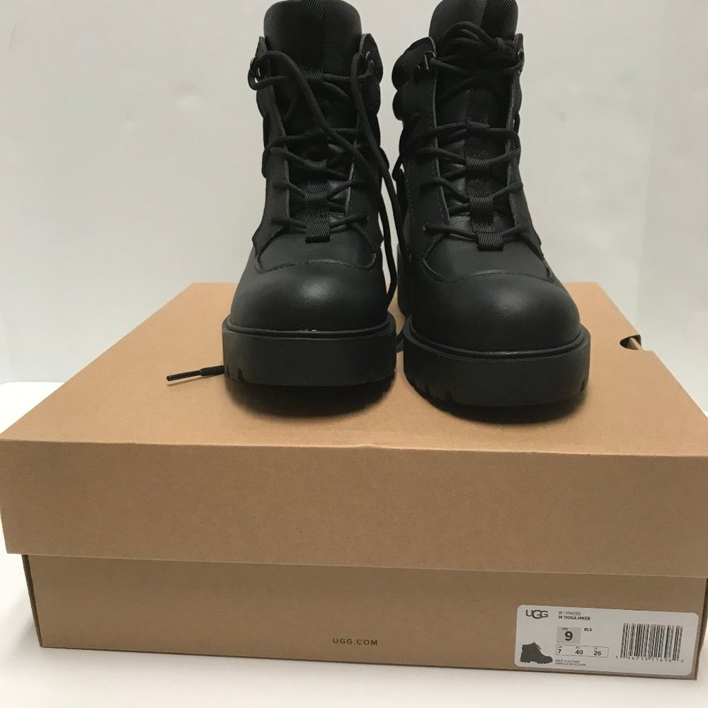 NWT UGG Women's Size 9 BLK Tioga Hiker Black Waterproof Leather Lace Boots